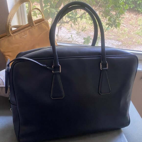 Prada Navy Blue Lux Saffiano Leather Luggage Bag w/Luggage Tag - Picture 7 of 12